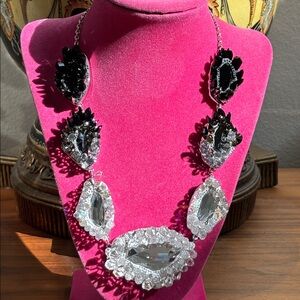AUTHENTIC Swarovski Black and Silver Crystal Necklace collar.